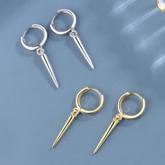 *NEW 925 Sterling Silver Spike Drop Huggie Hoops - Picture 1 of 8